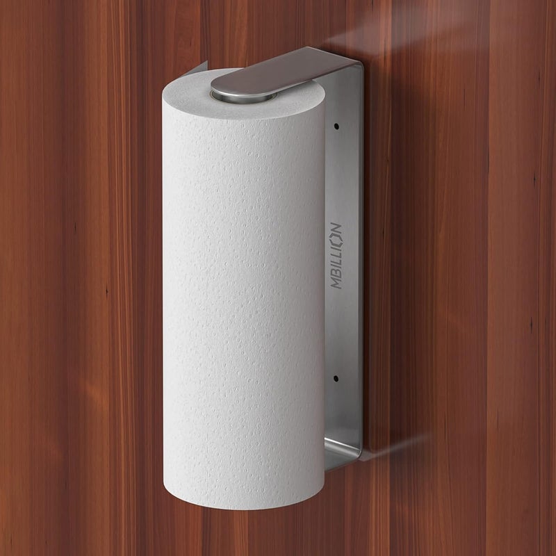 Mbillion Kitchen Paper Towel Holder Under Cabinet Wall Mount and Self-Adhesive Paper Towel Rack Premium Grade SUS304 Stainless Steel Brushed Silver - Image 1